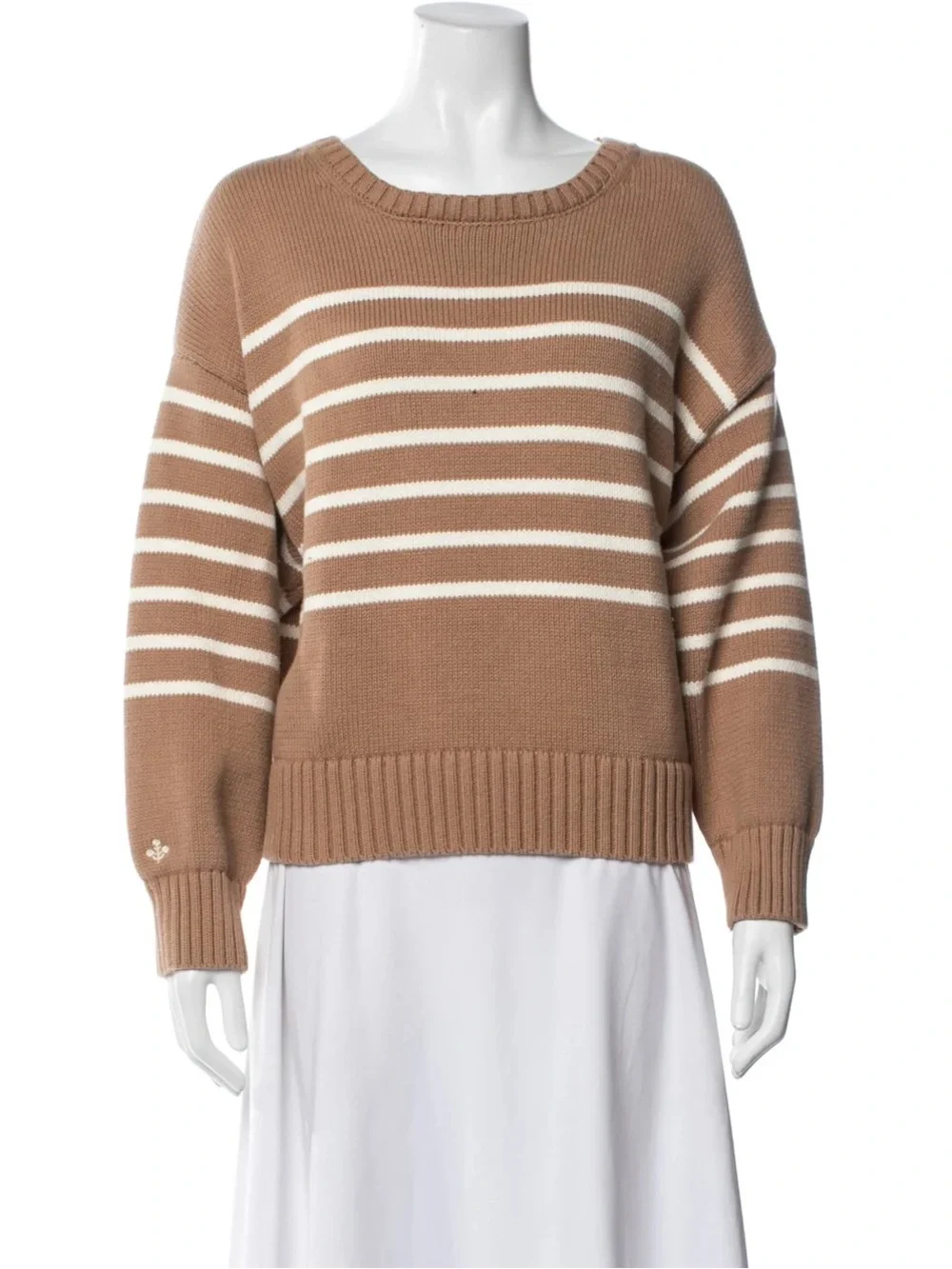 Marea Camel Ivory Stripe Crewneck Sweater - Women